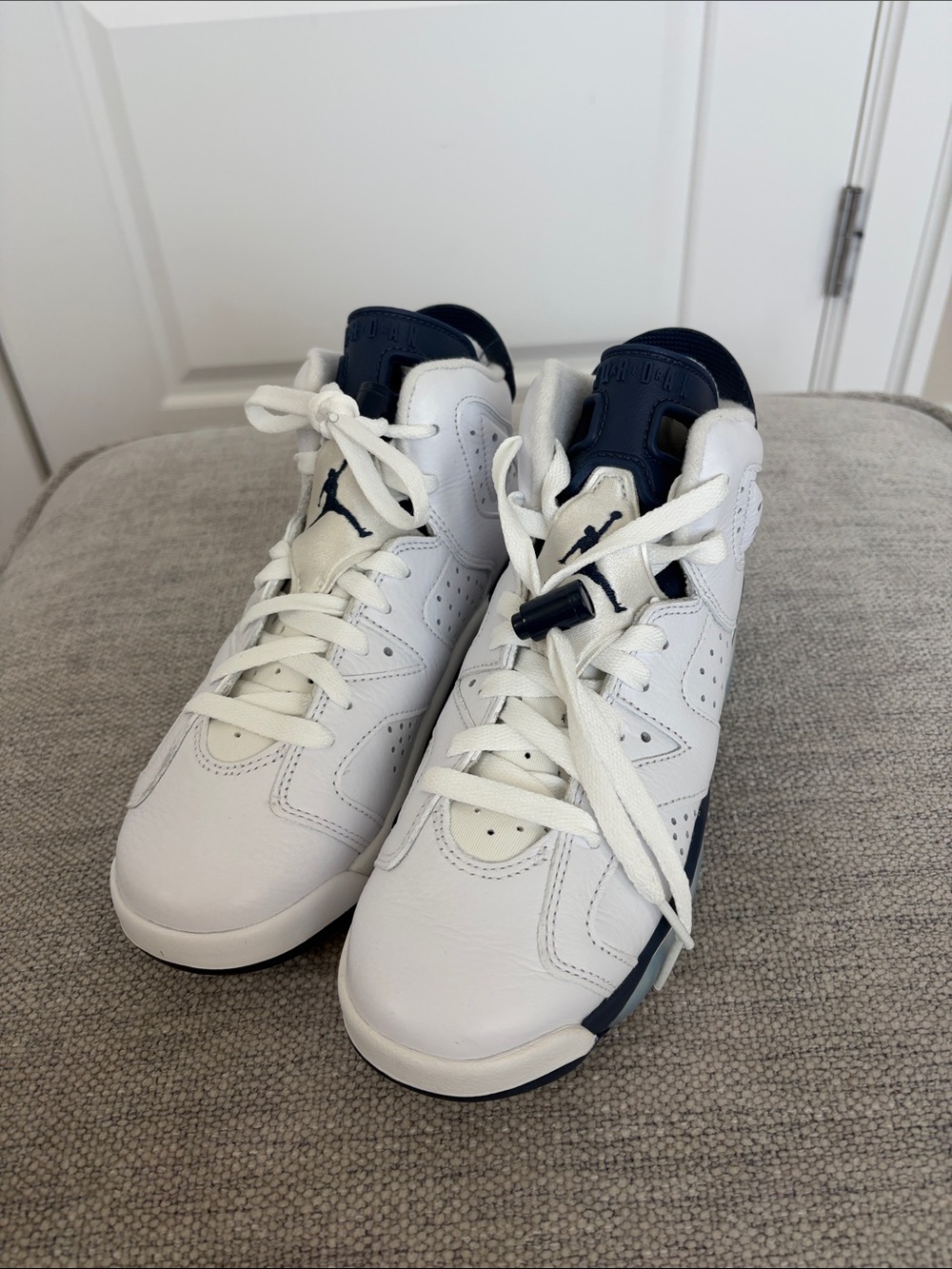 Jordan Kids White and Navy High-Top Sneakers